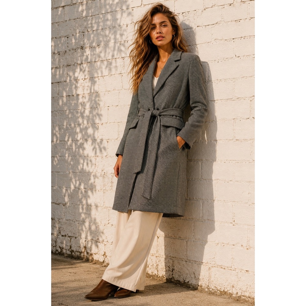 Vintage Ann Taylor Grey Wool Belted Long Trench Coat Career 8P